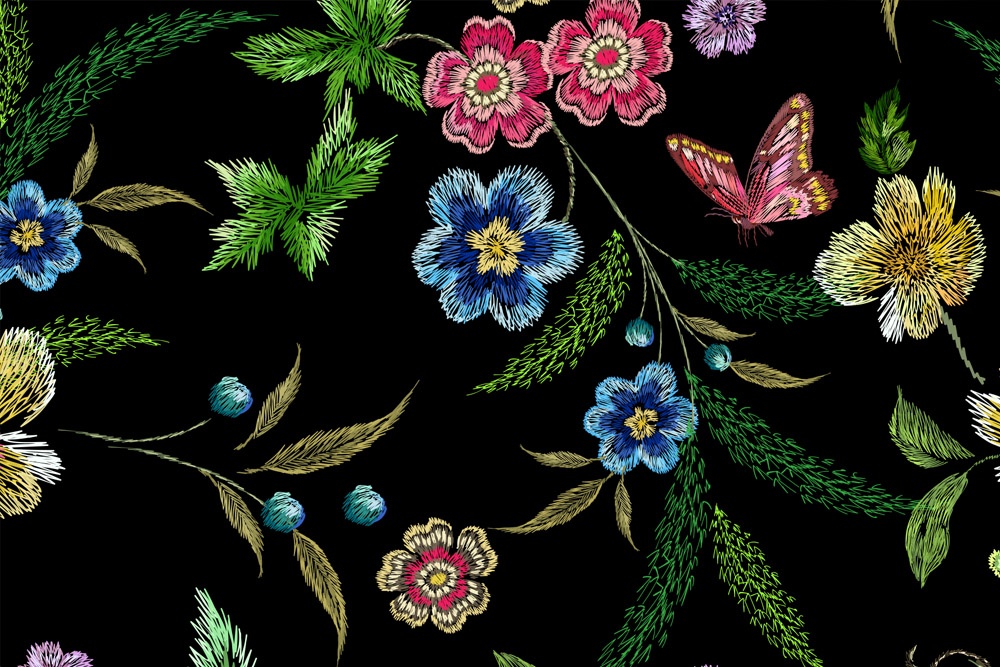 bordado de tela de diseño floral